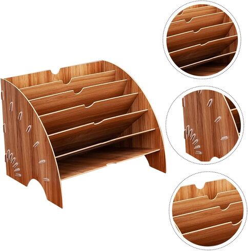1Pc Fan Shaped Wooden Book Rack Office Storage Shelf for Files Multi Compartment Design for Study and Workspace Organization Cherry Finish in Saudi Arabia