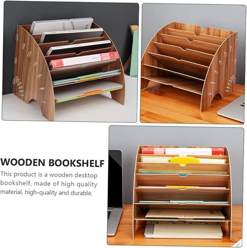 1Pc Fan Shaped Wooden Book Rack Office Storage Shelf for Files Multi Compartment Design for Study and Workspace Organization Cherry Finish in Saudi Arabia