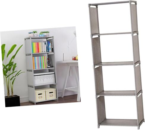 Magiclulu Wooden Wooden Wooden Wooden Rack Rack 5 مستويات التصميم PP القوي والنسيج غير المنسوج لغرفة المعيشة والمطبخ للكتب والمجلات in Saudi Arabia