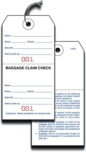 Hotel Luggage Claim Tag with String, Serial Numbering, and Perforated Claim Ticket – Blank White Disposable Bag Tags for Hotel and Motel Bag Storage (Set of 1000) in Saudi Arabia
