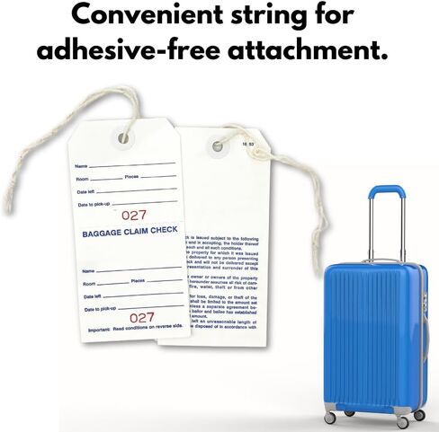 Hotel Luggage Claim Tag with String, Serial Numbering, and Perforated Claim Ticket – Blank White Disposable Bag Tags for Hotel and Motel Bag Storage (Set of 1000) in Saudi Arabia