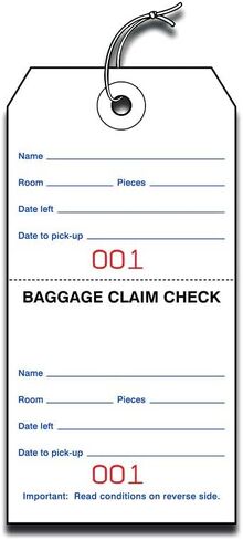 Hotel Luggage Claim Tag with String, Serial Numbering, and Perforated Claim Ticket – Blank White Disposable Bag Tags for Hotel and Motel Bag Storage (Set of 1000) in Saudi Arabia