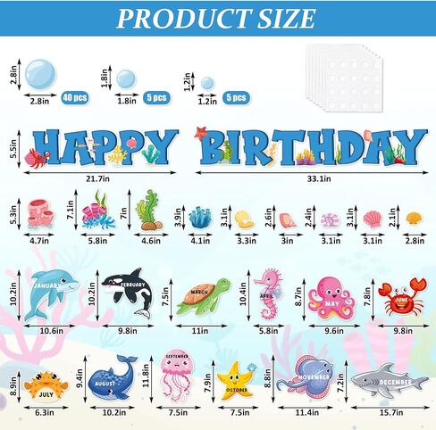 73 Pcs Ocean Animal Bulletin Board Decoration Set Under The Sea Paper Cutting Happy Birthday Bulletin Board Set with Glue Points for Back to School Summer Party Classroom Wall in Saudi Arabia