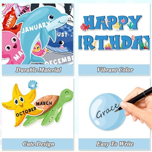 73 Pcs Ocean Animal Bulletin Board Decoration Set Under The Sea Paper Cutting Happy Birthday Bulletin Board Set with Glue Points for Back to School Summer Party Classroom Wall in Saudi Arabia