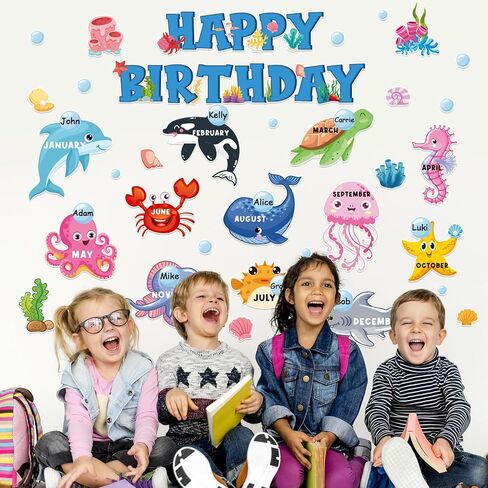 73 Pcs Ocean Animal Bulletin Board Decoration Set Under The Sea Paper Cutting Happy Birthday Bulletin Board Set with Glue Points for Back to School Summer Party Classroom Wall in Saudi Arabia