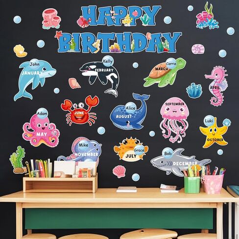 73 Pcs Ocean Animal Bulletin Board Decoration Set Under The Sea Paper Cutting Happy Birthday Bulletin Board Set with Glue Points for Back to School Summer Party Classroom Wall in Saudi Arabia