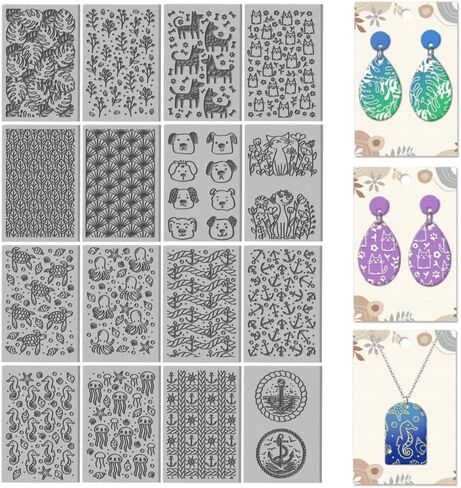 CHGCRAFT 16 Sheets 16 Styles Retro Lace Polymer Clay Texture Mat Mandala Tree Modeling Pattern Pad Bohemian Texture Sheets for Polymer Clay Making Earrings Jewerly Tools, 4×2.6 inch in Saudi Arabia