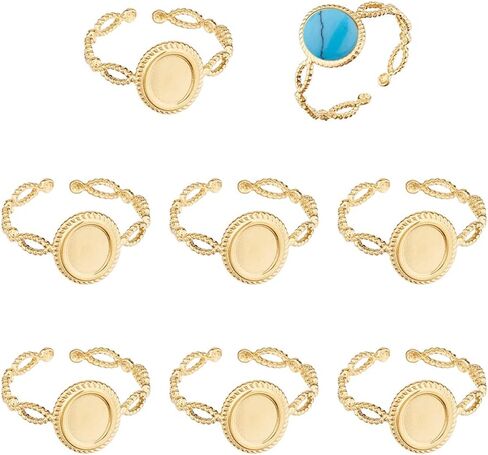 Hobbspring 8pcs Adjustable Blank Rings Open Cuff Ring Settings 18K Gold Plated Finger Rings Stainless Steel Pad Ring Base with 8x6mm Oval Tray for Jewelry Making in Saudi Arabia