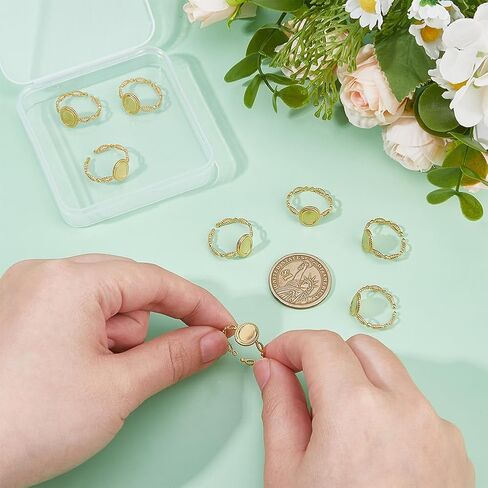 Hobbspring 8pcs Adjustable Blank Rings Open Cuff Ring Settings 18K Gold Plated Finger Rings Stainless Steel Pad Ring Base with 8x6mm Oval Tray for Jewelry Making in Saudi Arabia