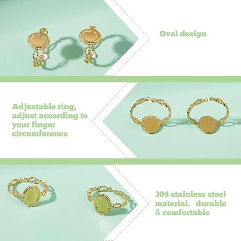 Hobbspring 8pcs Adjustable Blank Rings Open Cuff Ring Settings 18K Gold Plated Finger Rings Stainless Steel Pad Ring Base with 8x6mm Oval Tray for Jewelry Making in Saudi Arabia