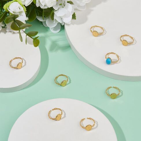 Hobbspring 8pcs Adjustable Blank Rings Open Cuff Ring Settings 18K Gold Plated Finger Rings Stainless Steel Pad Ring Base with 8x6mm Oval Tray for Jewelry Making in Saudi Arabia
