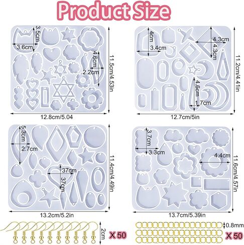 104Pcs Geometric Resin Earring Molds Kit, Flower Shaped Earrings Silicone Mold for Epoxy Resin Dangle Drop Jewelry Molds Making Kit with 100 Earring Hook for Earrings Necklace Pendants (Irregular) in Saudi Arabia