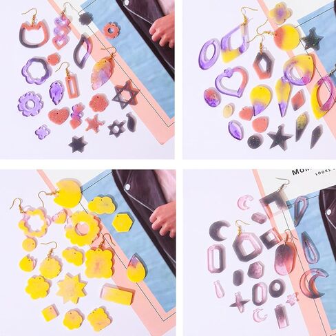 104Pcs Geometric Resin Earring Molds Kit, Flower Shaped Earrings Silicone Mold for Epoxy Resin Dangle Drop Jewelry Molds Making Kit with 100 Earring Hook for Earrings Necklace Pendants (Irregular) in Saudi Arabia
