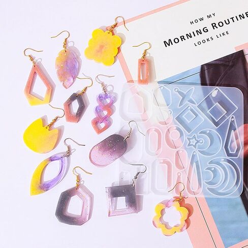 104Pcs Geometric Resin Earring Molds Kit, Flower Shaped Earrings Silicone Mold for Epoxy Resin Dangle Drop Jewelry Molds Making Kit with 100 Earring Hook for Earrings Necklace Pendants (Irregular) in Saudi Arabia