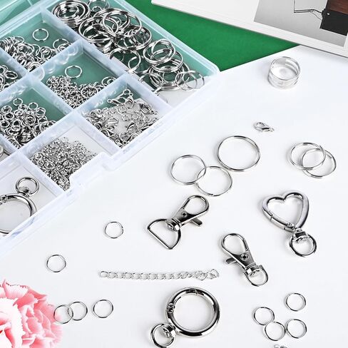 579pcs مجموعة مفاتيح مجموعة مجموعة ، لوازم السلسلة الرئيسية ، بما في ذلك مقطع سلسلة المفاتيح ، حلقات المفاتيح ، مشابك مخلب جراد البحر ، حلقات القفز ، سلسلة الموسع ، كماشة لصنع السلسلة الرئيسية وصنع المجوهرات (الفضة) in Saudi Arabia