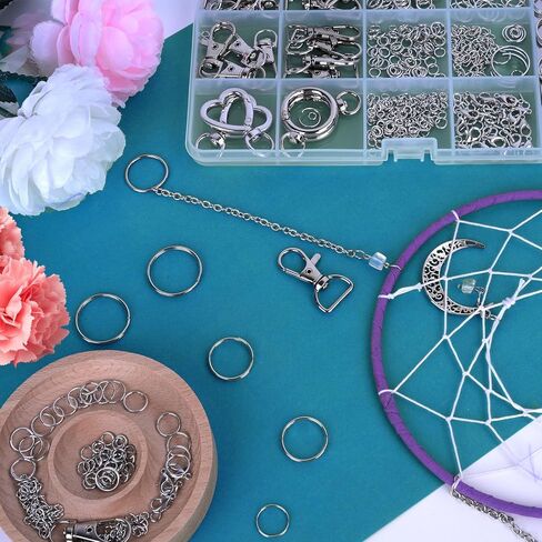 579pcs مجموعة مفاتيح مجموعة مجموعة ، لوازم السلسلة الرئيسية ، بما في ذلك مقطع سلسلة المفاتيح ، حلقات المفاتيح ، مشابك مخلب جراد البحر ، حلقات القفز ، سلسلة الموسع ، كماشة لصنع السلسلة الرئيسية وصنع المجوهرات (الفضة) in Saudi Arabia