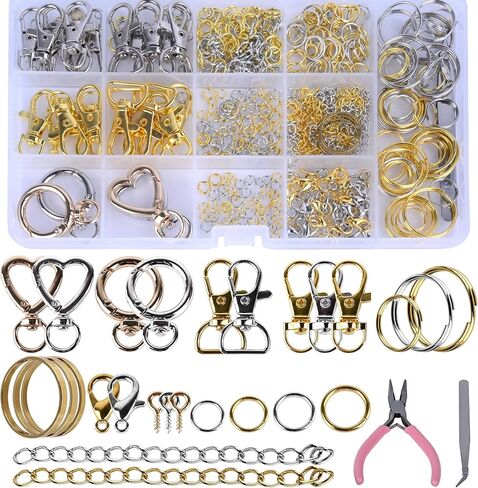 579pcs مجموعة مفاتيح مجموعة مجموعة ، لوازم السلسلة الرئيسية ، بما في ذلك مقطع سلسلة المفاتيح ، حلقات المفاتيح ، مشابك مخلب جراد البحر ، حلقات القفز ، سلسلة الموسع ، كماشة لصنع السلسلة الرئيسية وصنع المجوهرات (الفضة) in Kuwait