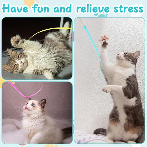 3 Pcs Interactive Cat Toys, Wand Toy Silicone Tail Teaser Wand, Hunting Chase Exercise Stress Relief Cat String Wands Toy Cats Accessories for Indoor Kittens and Adult Cats (Yellow, Blue, Pink) in Saudi Arabia