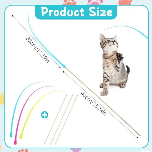 3 Pcs Interactive Cat Toys, Wand Toy Silicone Tail Teaser Wand, Hunting Chase Exercise Stress Relief Cat String Wands Toy Cats Accessories for Indoor Kittens and Adult Cats (Yellow, Blue, Pink) in Saudi Arabia