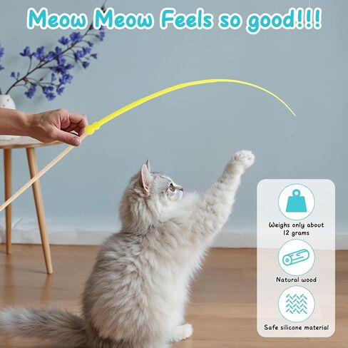 3 Pcs Interactive Cat Toys, Wand Toy Silicone Tail Teaser Wand, Hunting Chase Exercise Stress Relief Cat String Wands Toy Cats Accessories for Indoor Kittens and Adult Cats (Yellow, Blue, Pink) in Saudi Arabia