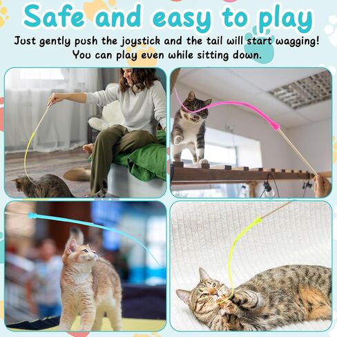 3 Pcs Interactive Cat Toys, Wand Toy Silicone Tail Teaser Wand, Hunting Chase Exercise Stress Relief Cat String Wands Toy Cats Accessories for Indoor Kittens and Adult Cats (Yellow, Blue, Pink) in Saudi Arabia
