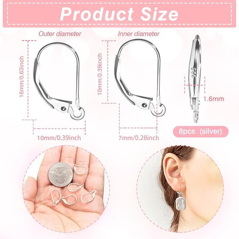 TOAOB 8pcs 925 Sterling Silver Leverback Earring Hooks 10x16mm Hypoallergenic Gold Interchangeable Dangle Ear Wires Clip Earring Connector for Jewelry Making in Saudi Arabia
