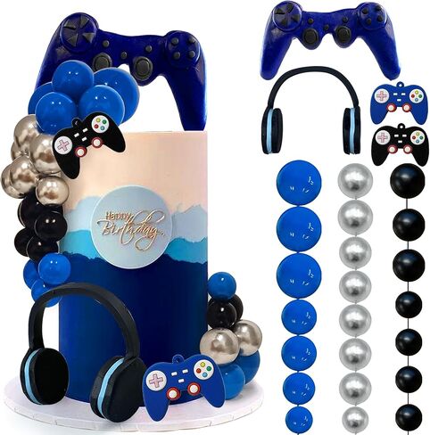30 PCS VIDEO GAME TOPPORS - سماعات الرأس ، الكرة ، وحدة تحكم الديكور كعكة لحفل عيد ميلاد اللعبة (الأزرق) in Kuwait
