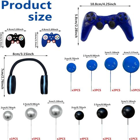 30 PCS VIDEO GAME TOPPORS - سماعات الرأس ، الكرة ، وحدة تحكم الديكور كعكة لحفل عيد ميلاد اللعبة (الأزرق) in Kuwait