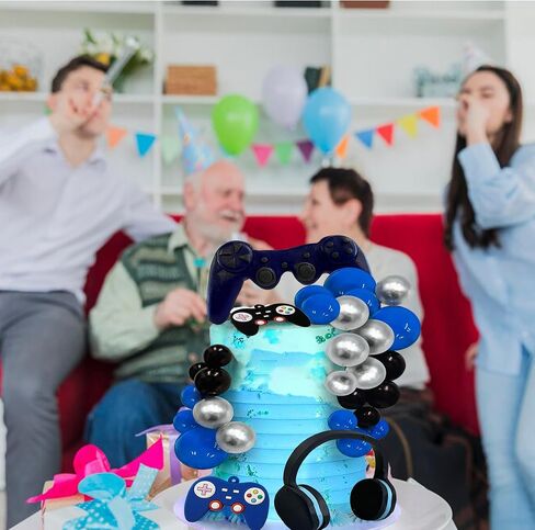 30 PCS VIDEO GAME TOPPORS - سماعات الرأس ، الكرة ، وحدة تحكم الديكور كعكة لحفل عيد ميلاد اللعبة (الأزرق) in Kuwait