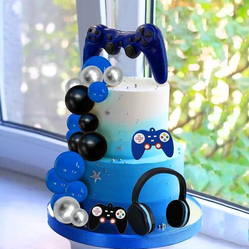 30 PCS VIDEO GAME TOPPORS - سماعات الرأس ، الكرة ، وحدة تحكم الديكور كعكة لحفل عيد ميلاد اللعبة (الأزرق) in Kuwait