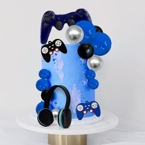30 PCS VIDEO GAME TOPPORS - سماعات الرأس ، الكرة ، وحدة تحكم الديكور كعكة لحفل عيد ميلاد اللعبة (الأزرق) in Kuwait
