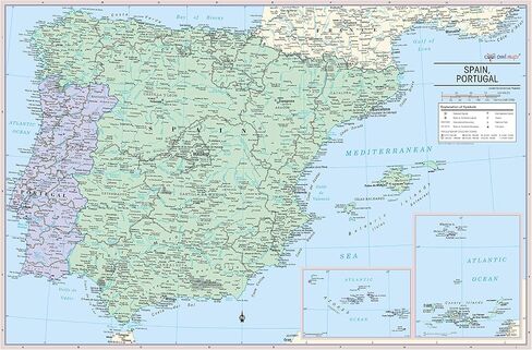 Cool Owl Maps Spain and Portugal Wall Map Poster Rolled 36"Wx24"H (Laminated) in Kuwait