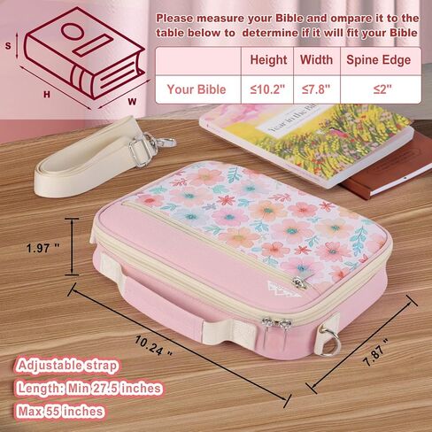 supregear Bible Cover Case for Women, Carrying Book Canvas Church Bag with Shoulder and Handle for Study Supplies Accessories, Quilted Organizer Christian Gift for Girl/Ladies, Floral Pink in Kuwait