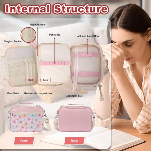 supregear Bible Cover Case for Women, Carrying Book Canvas Church Bag with Shoulder and Handle for Study Supplies Accessories, Quilted Organizer Christian Gift for Girl/Ladies, Floral Pink in Kuwait
