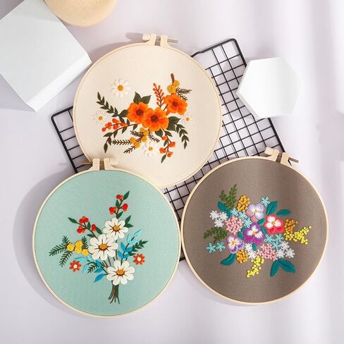 3 مجموعات تطريز المبتدئين مجموعات زهرة الفاوانيا بوني منقوشة وإبر مجموعات المطرزة DIY Art Craft Edelework Kits Wall Decor Terceder Cross Cross Bith With Awoop (Black) in Saudi Arabia
