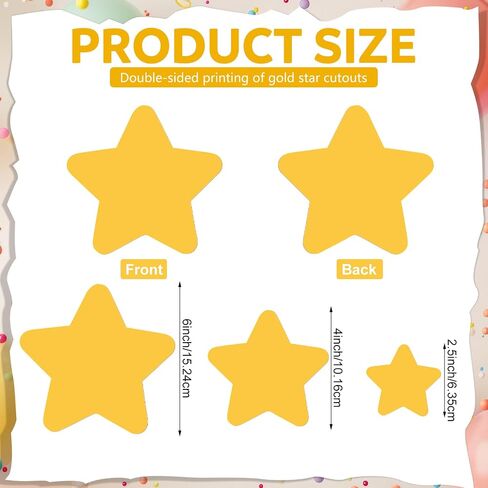 72 PCS Gold Star Cletouts 6 4 2.5 بوصة مزدوجة النجوم الصفراء عودة إلى زخرفة لوحة إعلانات المدرسة للفصول الدراسية DIY Craft Wall Decoration in Saudi Arabia