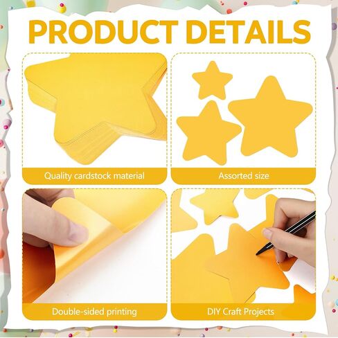 72 PCS Gold Star Cletouts 6 4 2.5 بوصة مزدوجة النجوم الصفراء عودة إلى زخرفة لوحة إعلانات المدرسة للفصول الدراسية DIY Craft Wall Decoration in Saudi Arabia