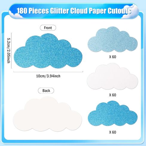 Mixteach 180 PCS Glitter Cloud Cloud Cloud شكل Cloud Cardstock Cutstock Cack 4 "Paper Paper Cloud Die Cut Class Decoration for Bulletin School Home Craft Project in Saudi Arabia