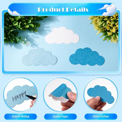 Mixteach 180 PCS Glitter Cloud Cloud Cloud شكل Cloud Cardstock Cutstock Cack 4 "Paper Paper Cloud Die Cut Class Decoration for Bulletin School Home Craft Project in Saudi Arabia