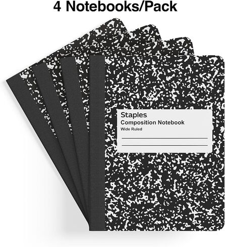 Staples Composition Notebooks, 7.5" x 9.75", Wide Ruled, 100 Sheets, Black/White Marble, 4/Pack in Saudi Arabia