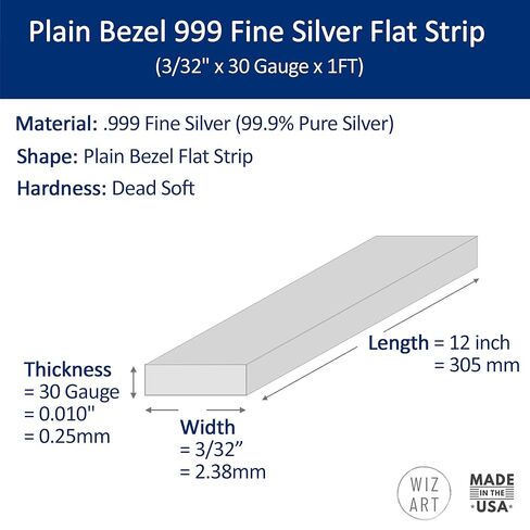 سلك إطار عادي 999 شريط فضي فضي Flat (3/32 "x 30 Gauge x 1ft) - قطاع واحد - لفن المجوهرات من Wizart in Kuwait