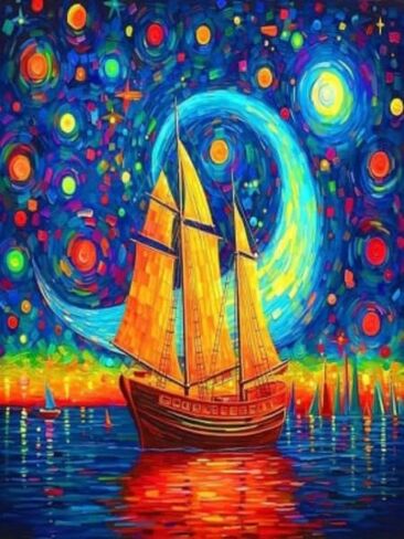 Wisondap Sailing Under the Moon Diamond Painting Kits للبالغين ، مجموعات فنون Sky Diamond 5D للمبتدئين ، DIY Cull Drill Paint مع الماس ، ديكور الجدار المنزلي 12 × 12 بوصة ، مركب شراعي in Saudi Arabia