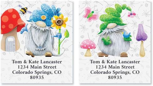 Colorful Gnomes Spring Personalized Address Labels - Set of 144 (6 Designs), Valentine's Day, Easter, 1 ½" x 1 ¾", Self-Adhesive, Large Flat-Sheet Return Labels, by Colorful Images in Saudi Arabia