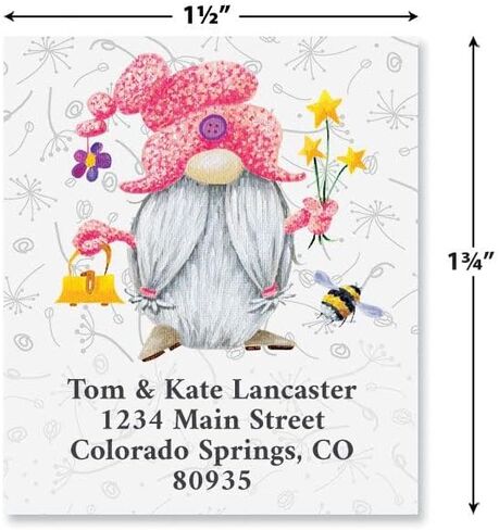 Colorful Gnomes Spring Personalized Address Labels - Set of 144 (6 Designs), Valentine's Day, Easter, 1 ½" x 1 ¾", Self-Adhesive, Large Flat-Sheet Return Labels, by Colorful Images in Saudi Arabia