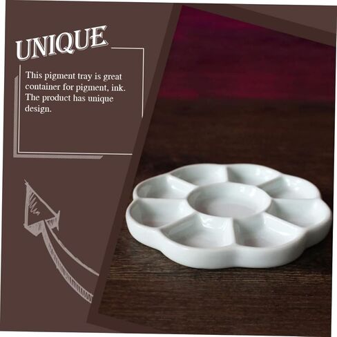 Homsfou Ceramic Paint Tray Compartment Plate Serving for Taxing Crafts Multi Functional Ink Plate للطلاب والخدمة الغذائية سهلة التنظيف المتجر in Kuwait