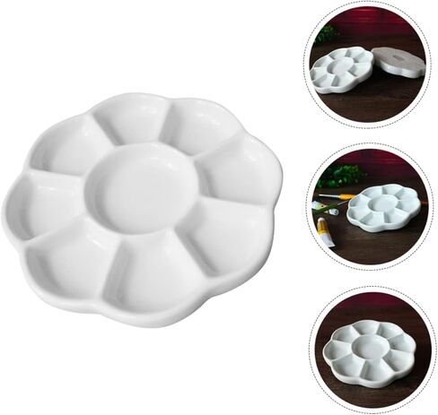 Homsfou Ceramic Paint Tray Compartment Plate Serving for Taxing Crafts Multi Functional Ink Plate للطلاب والخدمة الغذائية سهلة التنظيف المتجر in Kuwait