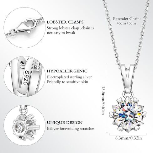 HLGEM Moissanite Diamond Necklace for Women,1Carat Brilliant Snowflake Pendant Necklace,S925 Sterling Silver Gemstone Necklace Jewelry Gifts for Friend Daughter Wife Mom in Saudi Arabia