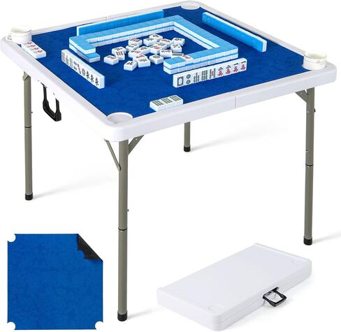 طاولة Mahjong Classic Classic Classic ، و 35 'خضراء مربعة ، و 4 كوب من حاملي و 4 أخاديد رقائق ، قابلة للطي للبالغين لعبة الدومينو ، والتخييم in Saudi Arabia