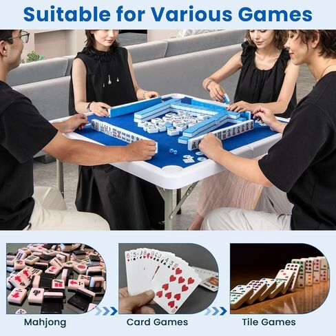 طاولة Mahjong Classic Classic Classic ، و 35 'خضراء مربعة ، و 4 كوب من حاملي و 4 أخاديد رقائق ، قابلة للطي للبالغين لعبة الدومينو ، والتخييم in Saudi Arabia