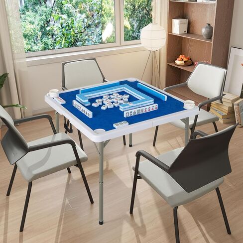 طاولة Mahjong Classic Classic Classic ، و 35 'خضراء مربعة ، و 4 كوب من حاملي و 4 أخاديد رقائق ، قابلة للطي للبالغين لعبة الدومينو ، والتخييم in Saudi Arabia